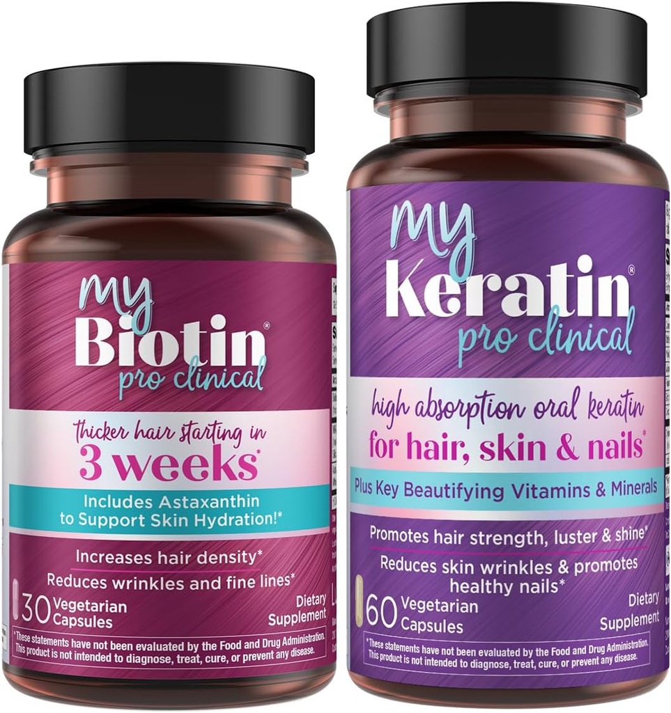 Purity Products Bundle - MyBiotin ProClinical + MyKeratin Advanced Hair Therapy MyBiotin ProClinical (Biotin, MB40X Matrix, Astaxanthin) - MyKeratin (Nächste Generation Keratin Haar, Haut und Nägel)