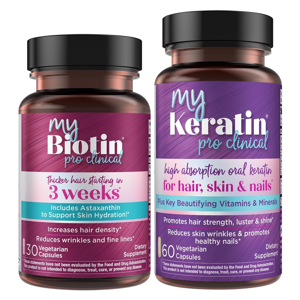 Purity Products Bundle - MyBiotin ProClinical + MyKeratin Advanced Hair Therapy MyBiotin ProClinical (Biotin, MB40X Matrix, Astaxanthin) - MyKeratin (Next Generation Keratin Hair, Skin & Nails)