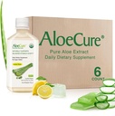 AloeCure USDA 有机Aloe Vera Juice Lemon Flavor - 在收获12小时内制作 - 平衡胃酸的自然消化补充 - 支持消化和免疫健康,6 Btls x 16.7oz