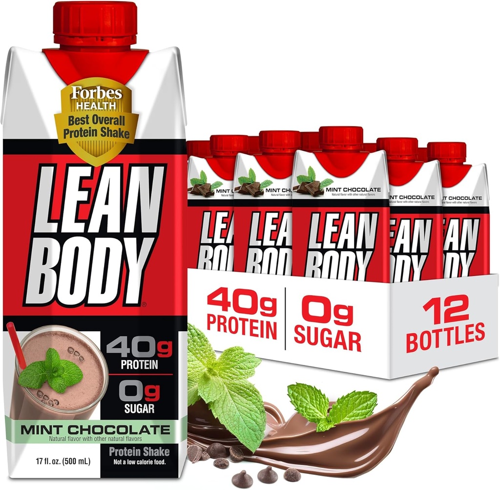 Labrada Lean Body Ready-to-Drink Mint Chocolate Protein Shake, 40g Protein, Whey Mix, 0 Sugar, Gluten Free, 22 Vitamins & Minerals, (Recyable Karton & Lid - 12 paketi)RADA