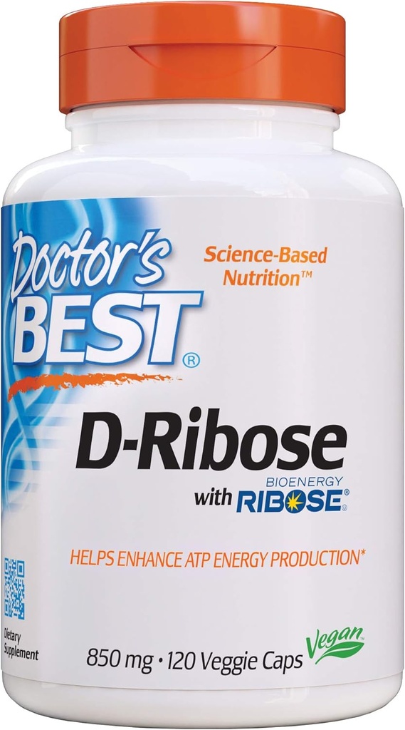 Doctor's Best D-Ribose, תומך בייצור אנרגיה ATP, Non-GMO, Gluten Free, Soy Free, טבעוני 120 Veggie Caps