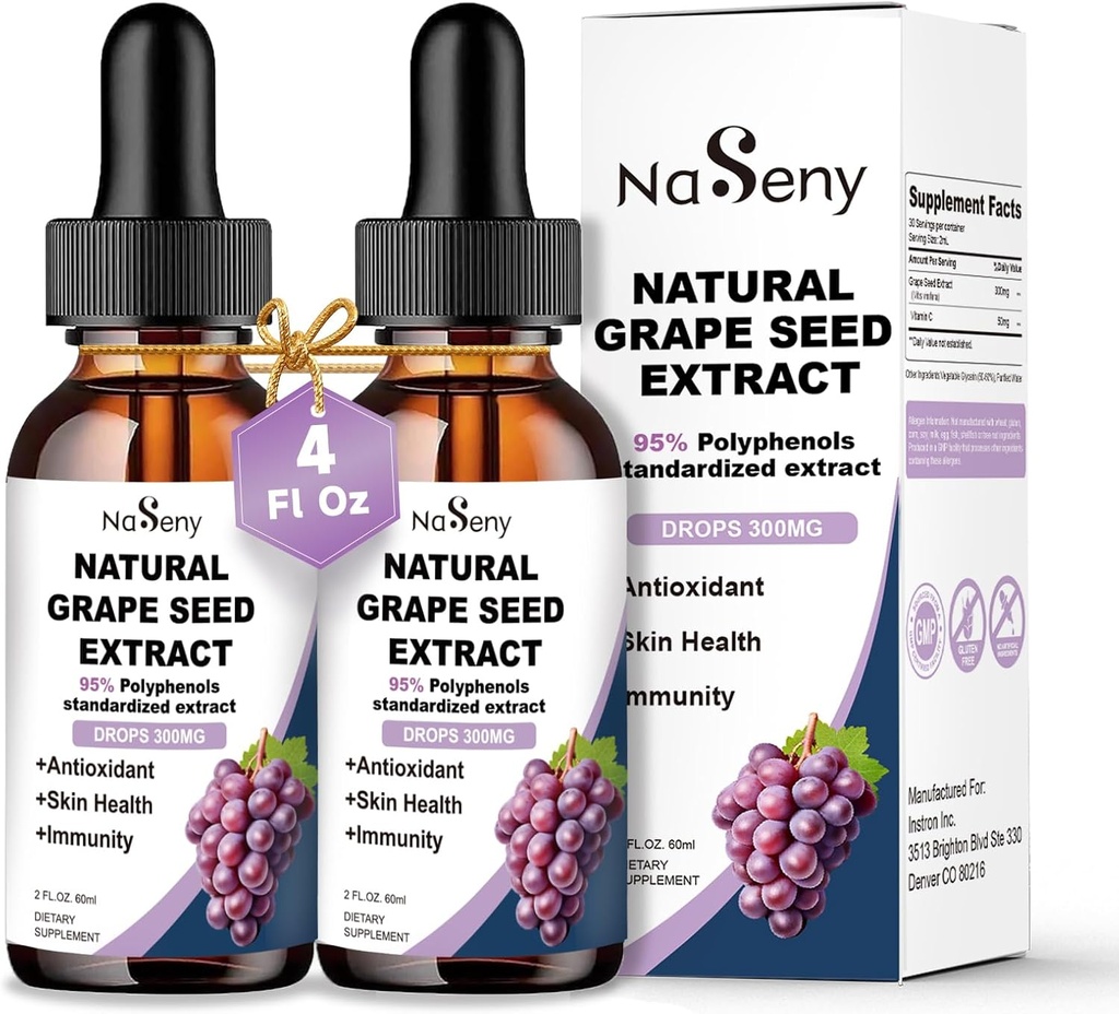 Grape Seed Extract Liquid drops Standardized to 95% Polyphenols-300 mg Grape Seed Maximum Strength Standardized Tincture, High Abquid Vitis Vinifera Extract drops -Non-GMO (2 Bottles)