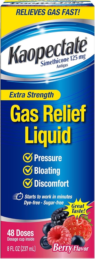 Caopectate Extra Strength Gas Relief Liquid, Mixed Berry Flavor, Relieves Gas, Bloating and Pressure, Simethicone 125 mg, 8 oz