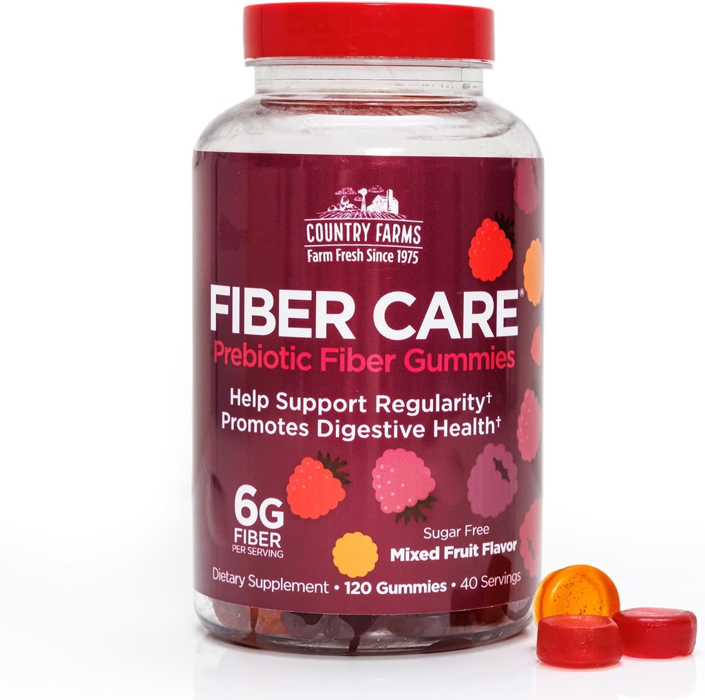 Country Farms Fiber Care Prebiotic Gummies, 6g of Fiber Per Serving, GLP-1 Booster, FOS de Beets, Digestive Health, Supports Regularity, Mixed Fruit Flavor, 120 Gummies, 40 Servings