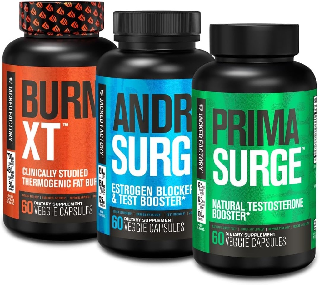 Jacked Factory Androsurge Östrogeeni Blocker meestele + Primasurge Testosterooni Booster meestele + Burn XT Burn-XT Thermogenic Fat Burner - isu vähendav kaalulangus