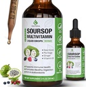 Soursop Graviola Multivitamin Liquid Drops 1800mg, Organic Soursop Bitters Liquid, Antioxidant Blend Moss, Vitamin B6, C, D3, Pure Leaf Extract, Immunity Support, 98% Absorpce, Vegan, 2 fl oz