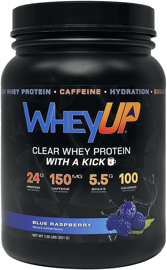 Lean Clear Whey Isolate - 24g Protein + 150mg Koffein - Blå Raspberry - Clear Whey Protein Powder - Sugar-Free - Keto-Friendly - Juice-Style Pre Post Workout Drink - 20 portioner