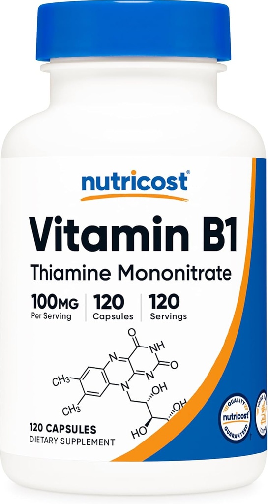Nutricost vitamin B1 (thiamin) 100mg, 120 Kapsler - Gluten fri og ikke-GMO