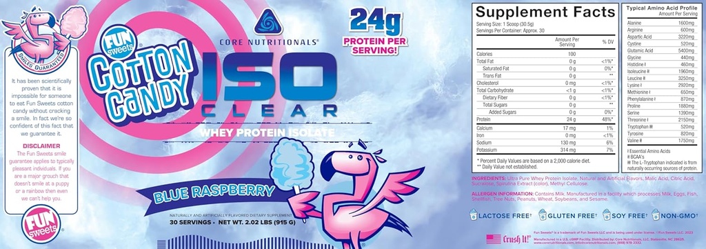 Mag Nutritionals Iso Clear Whey Protein Isolate n.e.124; Alacsony kalóriatartalmú, szénsavas, zsírmentes és könnyen emészthető 124; 24g protein, Zéró Cukor, 124; 2 font (Fun Sweets Blue Raspberry)