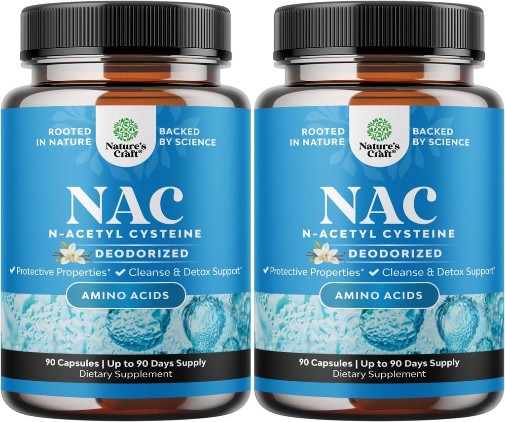 NAC priedas N- AcetylCysteine 600mg - Vegan High Absorption NAC 600 mg kapsulės - Glutatione Prekursor, skirtas kepenų Cleanse Detox & Remontas plius Plaučių sveikata ir imuniteto palaikymas (180 Servings)
