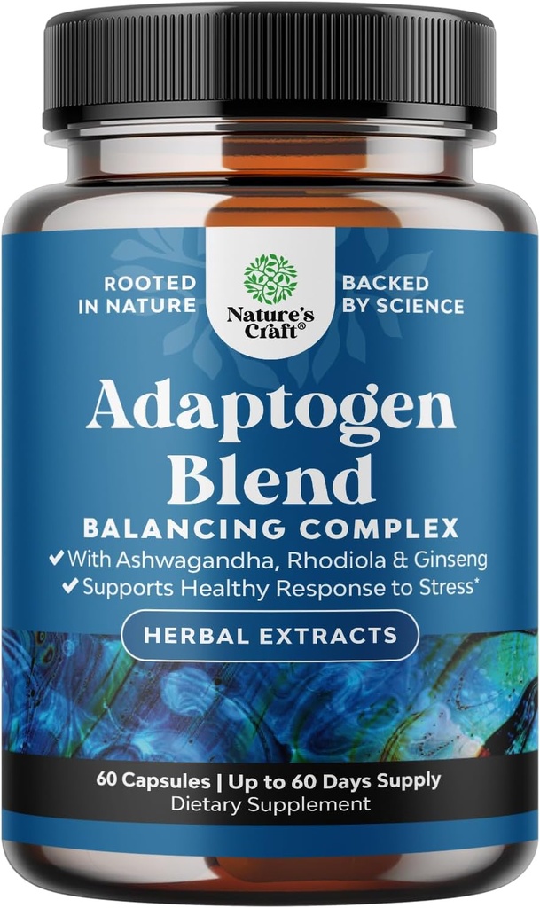 Taimsete Adaptogeenide Mood Support Supplement - Calming Adaptogens Supplement for Stress & Cortisol Management koos Ashwagandha Rhodiola Rosea & Maca Root - Vegan Non GMO & Daytime Friendly - 60ct