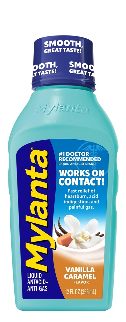 Mylanta Heartburn and Gas Relief, Liquid Antacid, Vanilla Caramel Flavor, 12 Fluid Ounce