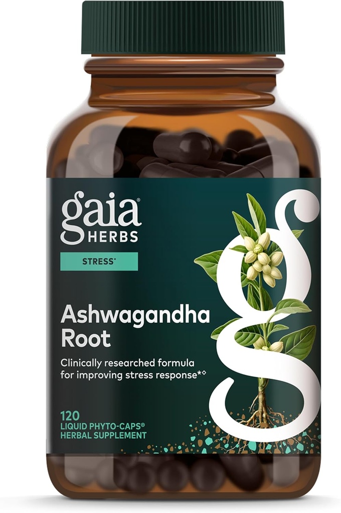 Gaia Herbs Ashwagandha Root - 压力救济和睡眠支助补编 - 支持平衡能源水平和积极展望* - 120 Vegan液态植物卡普苏尔(60天供应)