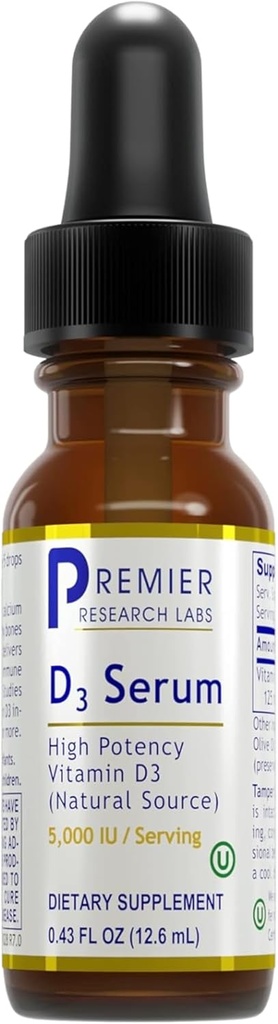 Premier Research Labs D3-vitamiinin seerumi - nestemäinen D-vitamiinin öljy tipat aikuisille, nestemäinen D3-vitamiini 5000 IU, sublingual Vit D3 Liquid - 0,43 fl oz
