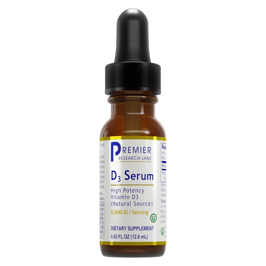 Premier Research Labs Vitamin D3 Serum - Liquid Vitamin D Oil Drops for Adults, Liquid Vitamin D3 5000 IU, Sublingual Vit D3 Liquid - 0.43 fl oz