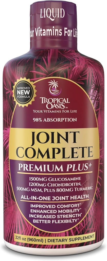 Joint Complete Premium Plus - Liquid Joint Supplement w / Glucosamine, Chondroitin, MSM Plus 800mg Turmeric - 98% Max Absorption - 32oz, 32 serv