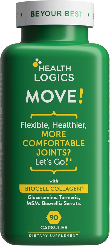 Salute Logiche muoversi! Giunti sani con BioCell Collagen, Glucosamina, MSM, Vitamina C, Estratto di curcuma 95% Curcuminoidi, Boswellia Serrata | Supporto Joint Comfort | Non-GMO | 90 Capsule