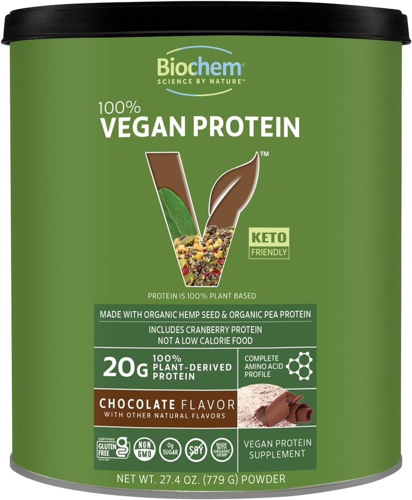 Biochem 100% Veganski proteini, naravne aminokisline, brez glutena, keto, newhey, pea & komp Protein v prahu za ženske in moške, 24 Serving 2 LB (hokolat)