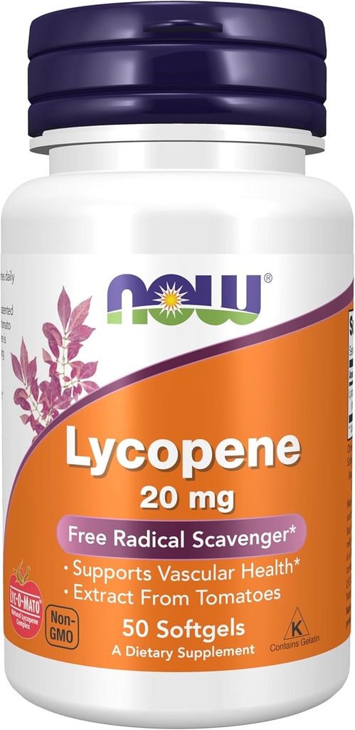 Nyní doplňky, Lycopene 20 mg s přírodním extraktem z rajčat, Free Radical Scavenger *, 50 Softgels