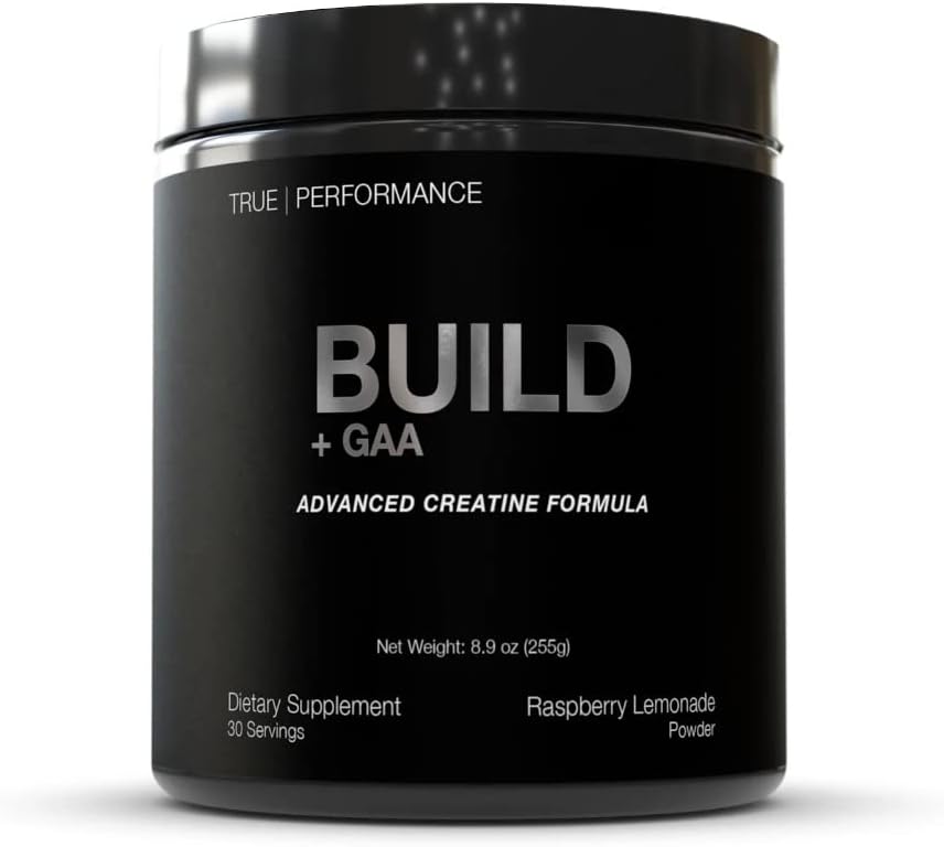בנה + GAA, עבור שריר בניין ושיקום, Raspberryade, פטנט Pending GAA + Creatine Monohydrate, משפר כוח, ביצועים וצמיחה שרירים - קריטין, GAA, Betaine - 30 משרתים