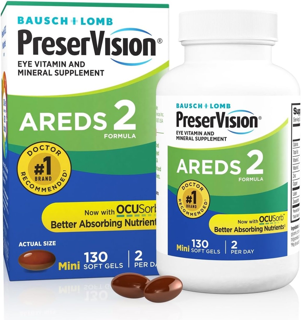 PreserVision AREDS 2 oční vitaminy, # 1 Eye Doctor Doporučené značky, Lutein a Zeaxanthin dodatek s vitaminem C, vitamín E, zinek, a měď, 130 Softgels (Minigels)
