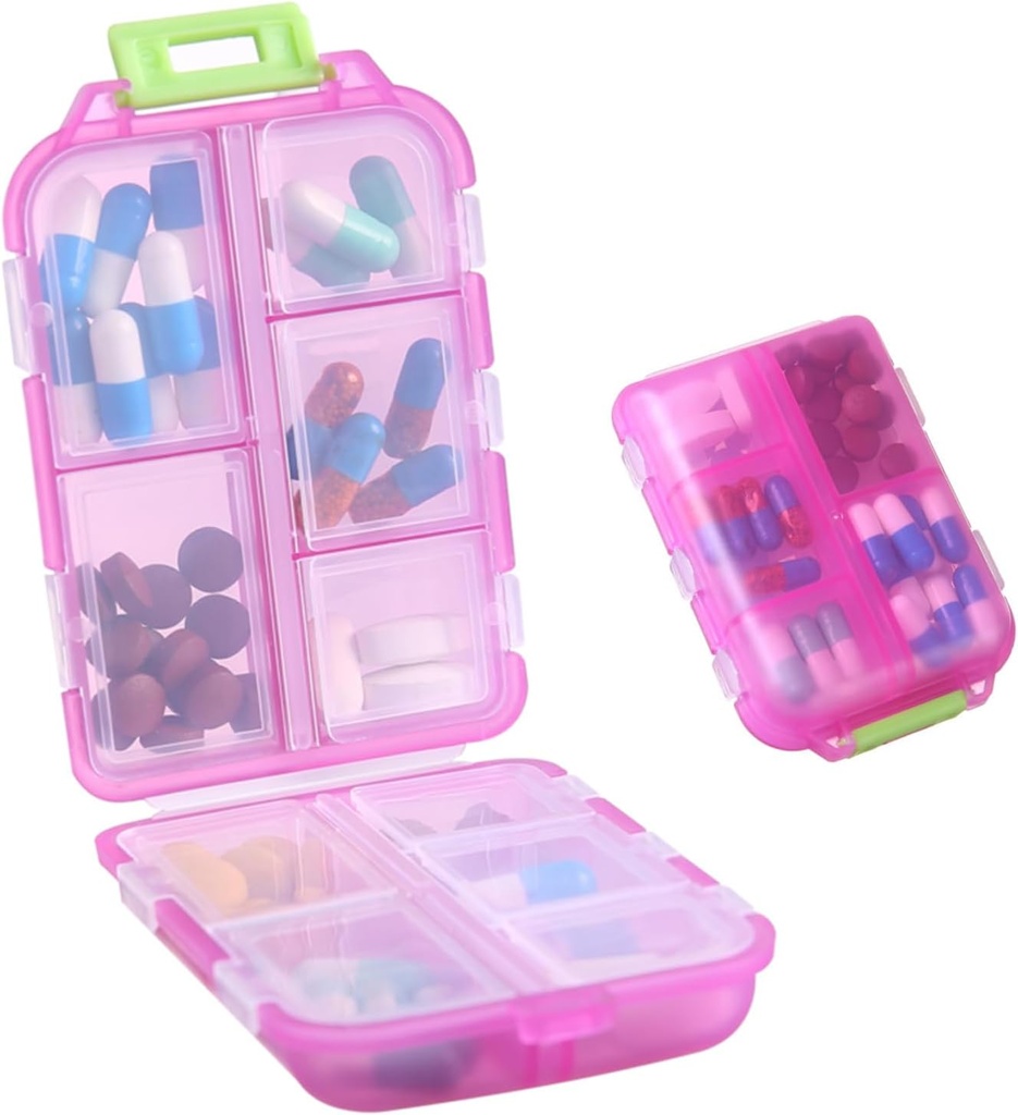1Pack Travel Pill Korraldaja - 10 Kompaktne ja kaasaskantav Pill Box, ideaalne On-The-Go ladustamiseks, Pill Holder Purse Pink