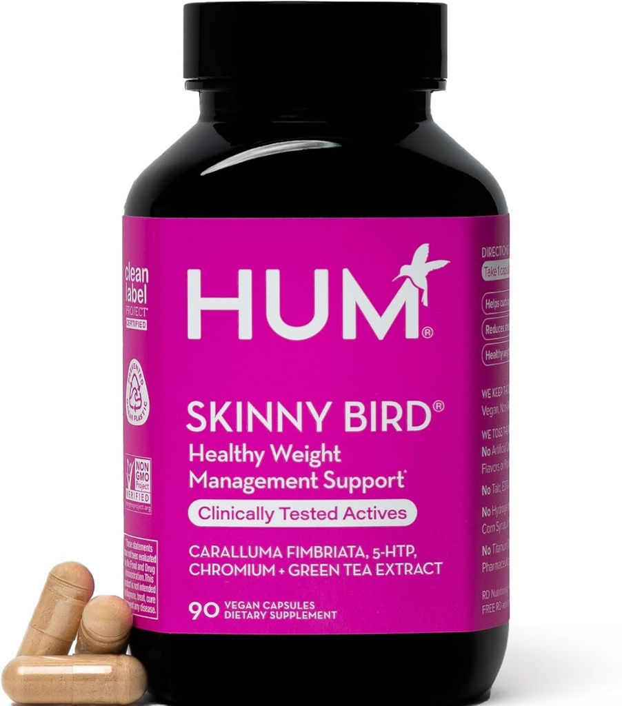 HUM Skinny Bird Green Tea Extract Appetite Поддръжка за жени с 5HTP, хром, Caralluma Fimbriata, Gluten Free и Веган, Green Tea Extract капсули добавки за жени, 90 капсули