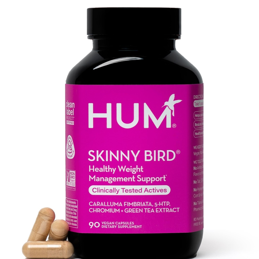 HUM Skinny Bird Green Tea Extract Appetite Support for Women with 5HTP, Chromium, Caralluma Fimbriata, Gluten Free and Vegan, Green Tea Extract Capsules Supplements for Women, 90 Capsules