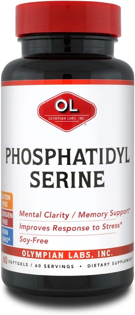 Olympian Labs Phosphatidylserine 60 Capsules hỗ trợ chức năng Cognitive Brain, cổ vũ bộ nhớ, tập trung hoạt động não