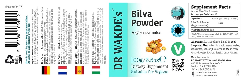 DR WAKDEren Bilva Fruit Powder (Bael Fruit | Aegle Mermelos) - 100g (3.5oz) | Pure, Raw & Dried Powder | Ayurvedic Herb | Vegan | Nothing Added, Nothing Removed | Same Day Dispatch
