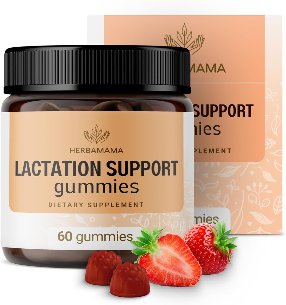 HERBAMAMA Lactation Support Gummies - трав'яні суміш для підтримки молочного потоку матері - Vegan, Non-GMO Breastfeed добавка для жінок - 60 Пектин-Басед Полуниця-Flavored Chews