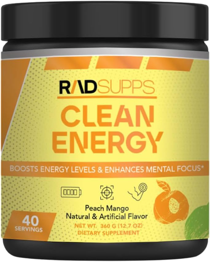 Clean Energy - Pre Workout Powder for Men & Women with BCAAs Amino Acids, Energy Drink Powder, Amino Acid Energy Powder for Energy & Focus - 40 Servings (12.7 oz, Peach Mango)
