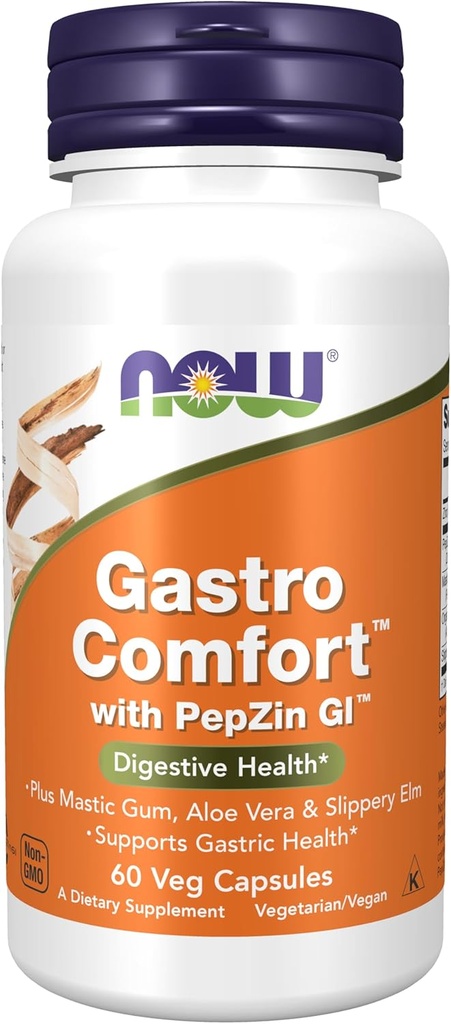 NÅ Mattilskudd, Gastro Comfort, pluss Mastic Gum, Aloe Vera og Slippery Elm, 60 Veg Kapsler