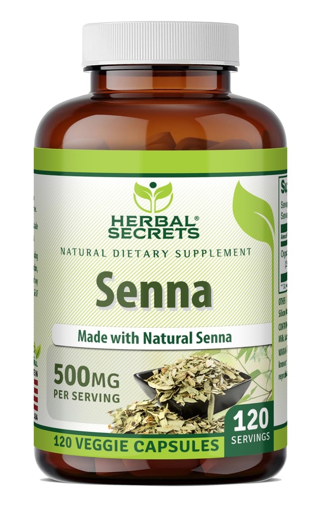 Herbal Secrets Senna 500 Mg (Made with Natural Senna) | Veggie Capsules Supplement | Non-GMO | Gluten-Free | Made in USA (1 Pack | 120 Count)