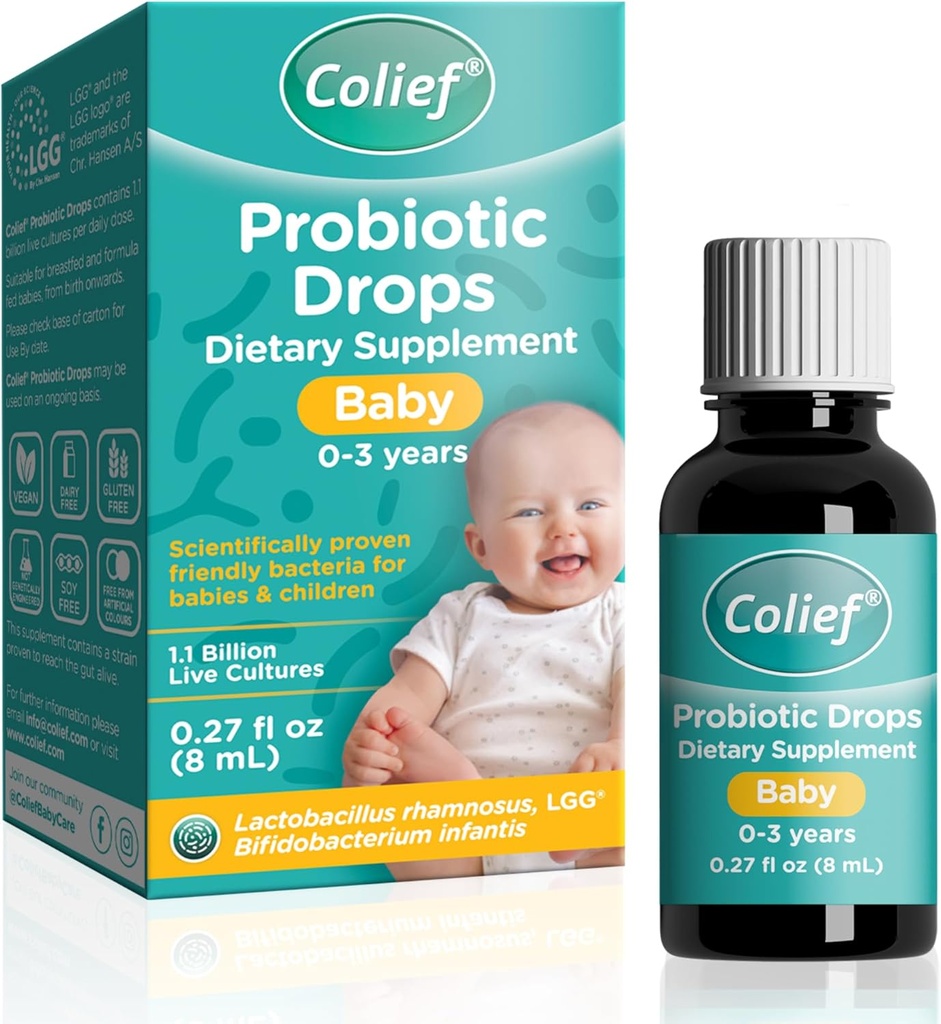 Colief Probiotic Drops Baby - 1.1 млрд. живи култури - Lactobacillus Rhamnosus & Bifidobacterium Infantis - подходящ от раждането си.