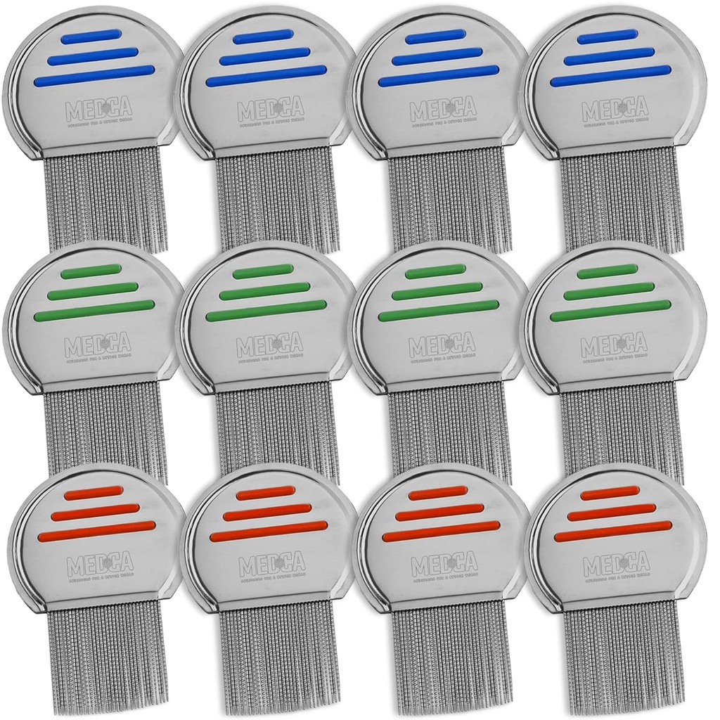 Lice Comb - (verpakking van 12) Hoofd Lice Treatment dat individueel verpakt Professional Roestvrij staal Louse en Nit Combs Verwijdert Eieren met afgeronde tips voor comfort