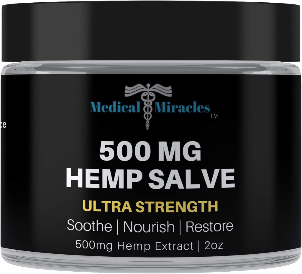 Milagres médicos Hemp 500 Mg Ultra Forza de curación Salve ideal para HIPS, Joints, Neck, Back, Elbows, Fingers, Hands, and Knees Made in USA