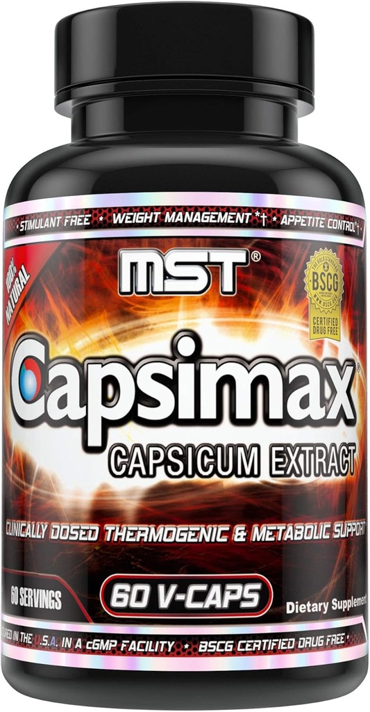 MST Capsimax Supplement 100mg V Capsules, 60Slúžiť klinicky dávkované riadenie hmotnosti, Thermogenický, Apetite Control, kalórií pálenie, metabolické zdravie, stimulant zadarmo. BSCG Certified