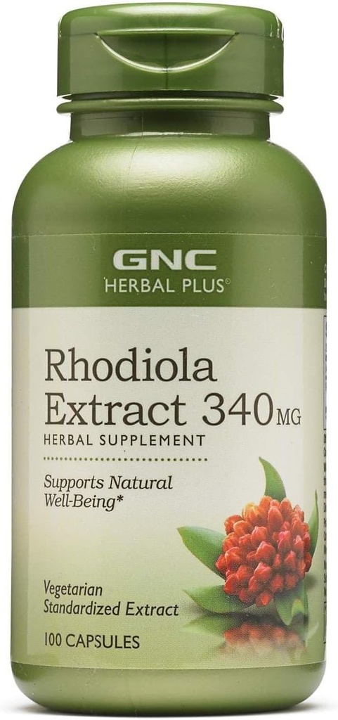 GNC Herbal Plus Rhodiola Trích dẫn 340mg, 100 calsules, hỗ trợ ăn mặc tự nhiên