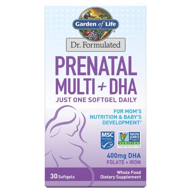 Garden of Life Dr. Formulated Prenatal Multi + DHA with Folate & Iron for Mom's Nutrition & Baby's Development, 30 Count