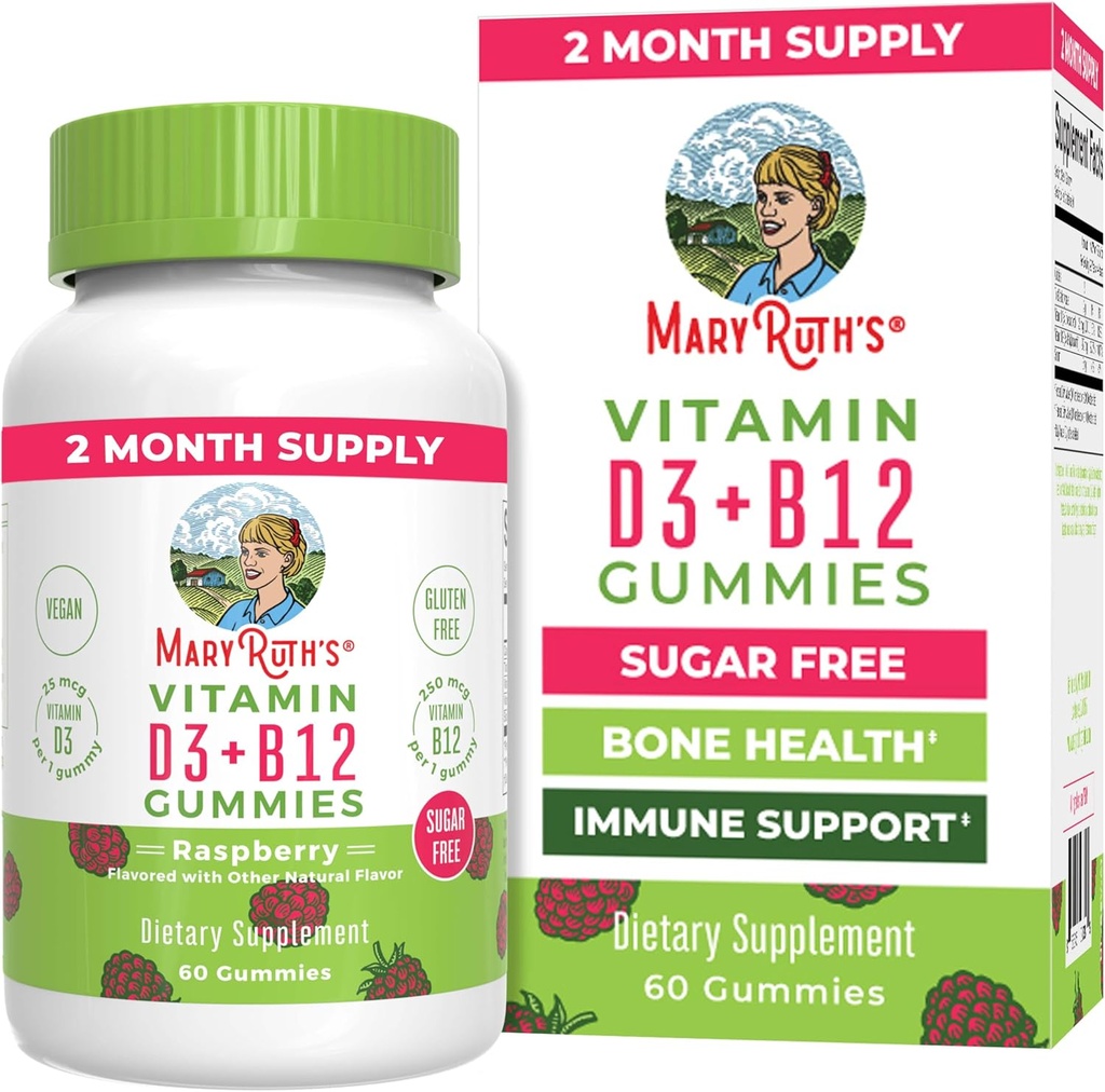 MaryRuth Organisations Sugar Free 124; 2 Monthly Supply ® 124; Vitaminas D & B12 Vitaminas papildai suaugusiems & vaikams ® 124; Kaulų sveikata ® 124; Imuninė parama ® 124; Vegan ® 124; Non- GMO ® 124; 60 Paslaugos