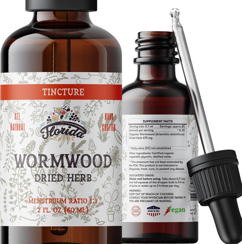 Ussipuu orgaaniline tinktuur - looduslik soolepuhastus ja seedetrakti puhastusvahend - koipuuürdi ekstrakt detoksi jaoks - valmistatud USAs - 2 Fl Oz (Wormwood - 2 Fl Oz)