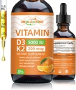 Organický vitamín D3 + K2 kvapky: 5000 IU Plant-Based D3 & 200mcg K2 Liquid Supplements 