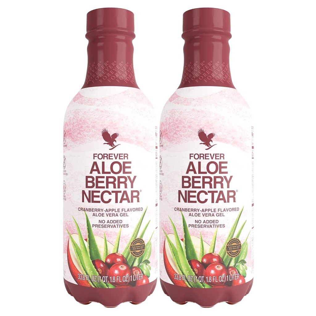Pentru totdeauna de viață - Aloe Berry Nectar - 90,7% Aloe pur Vera Gel cu mure și mere - fără conservanți - 1L (Pachetul de 2)