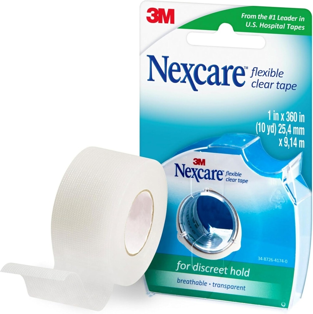 Nexcare Flexibilné Clear Páska, vodeodolné Transparentné Lekárske pásky, Zabezpečuje šaty a Katéter Tubing - 1 V x 10 Yds, 1 Roll of Tape