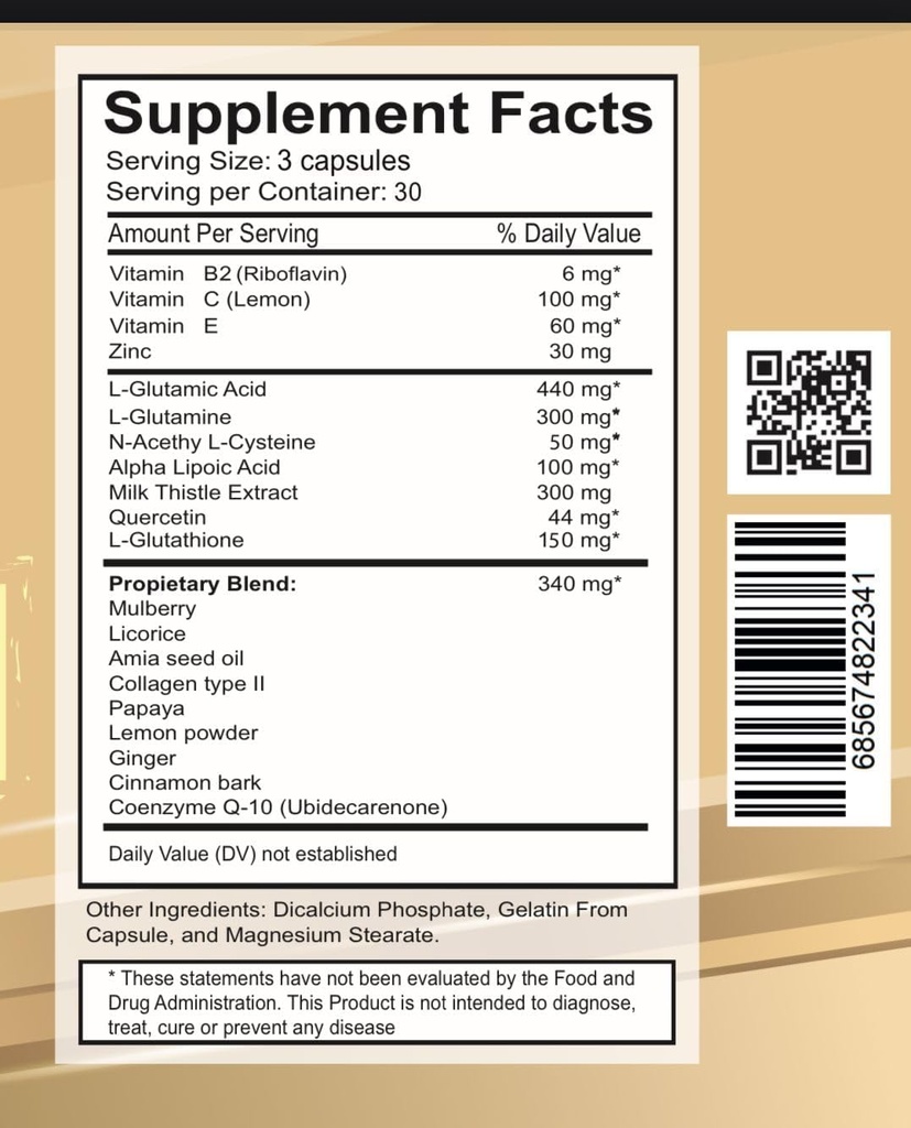 VITAMISAN Glutatione Liposomal, NAC, Milk Thistle, Colagen, Total, 90 Capsule, Made in USA, Fresh