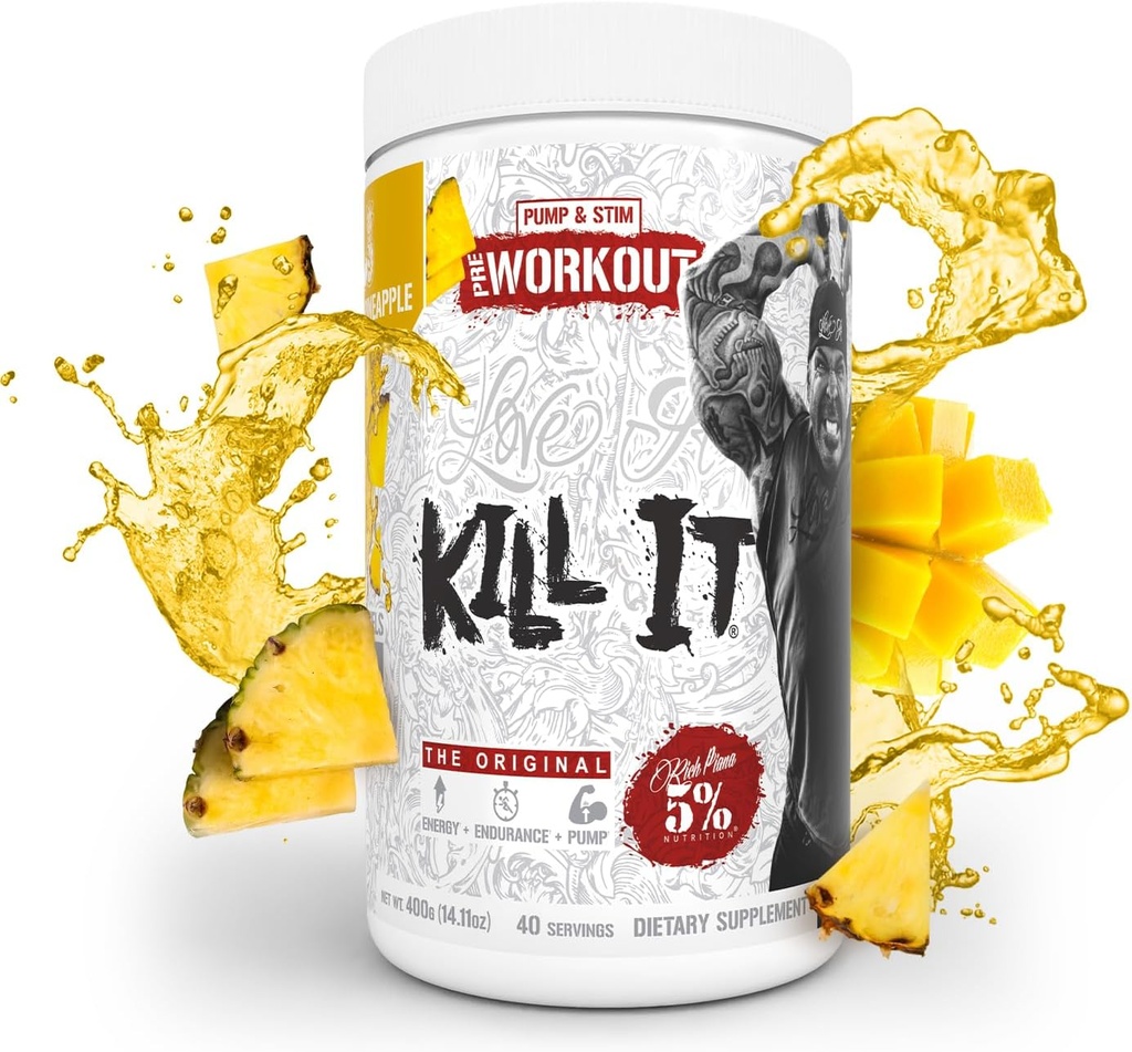5% Feed Rich Piana Kill It Pre Workout Toz w/Creatine, Caffeine, Beta Alanine, Hydroprime Glycerol Pump, Strength, Endurance / 14.11 oz, 40 Srvgs (Mango Pineapple)