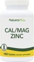 NaturesPlus Cal/Mag/ Zinc - 1 000 mg Калций, 500 mg Магнезий, 75 mg Цинк - 180 Вегетариански таблетки - Мултиминерални добавки, Подпомага костите, сърцето и имунното здраве - Gluten- Free - 45 Сервиз