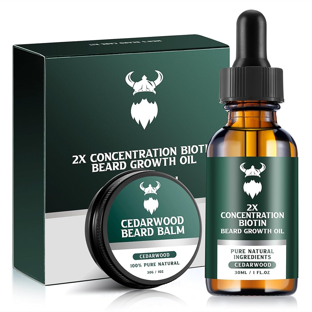 Joc de creixement Beard - 2X Concentració Biotin per als homes, Natural Argan, Petroli Jojoba i vitamina (Cedarwood)