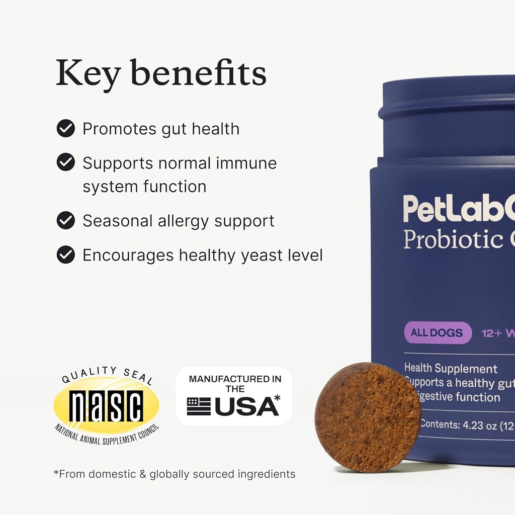 PetLab Co. - Gut & Ear Health Bundle: Probióticos para cans, soporte de saúde e alerxias estacionais, & Ear Cleaner para cans, soportando canles de oído saudables e de Yeast - Fácil de usar fórmulas